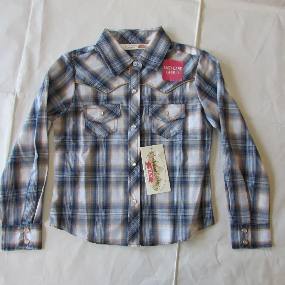 Cumberland Outfitters Ely Cattleman Girl's Plaid Snap Western Shirt